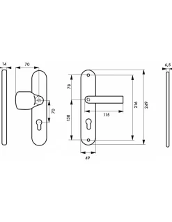 Ensemble de poignées de sécurité palière pour porte d'entrée, béquille et aileron , entr'axes 216mm, anodisé inox --Thirard