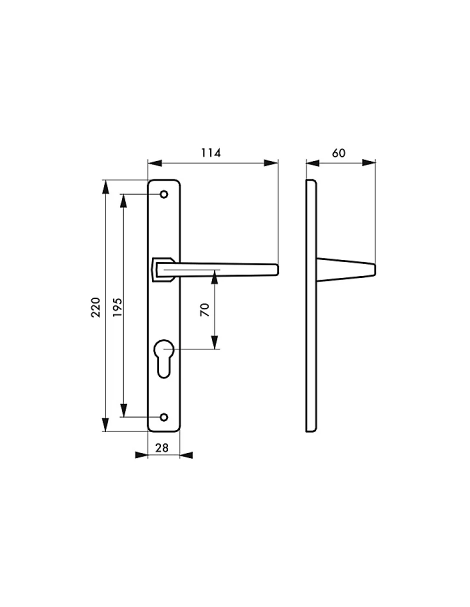 Ensemble de poignées Picardie pour porte d'entrée, trou de cylindre, entr'axes de 195mm, carré7mm, couleur champagne --Thirard Clearance