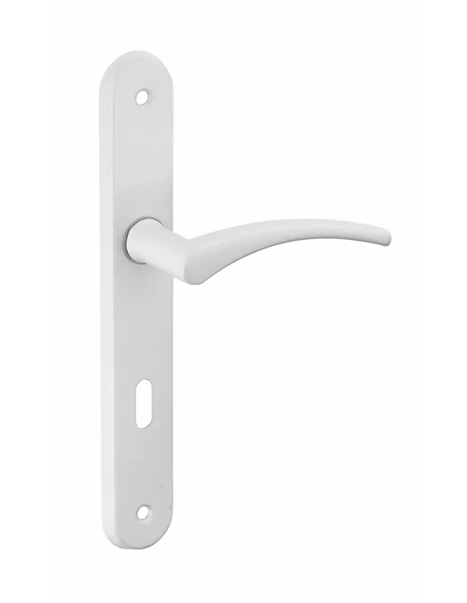 Ensemble de poignées pour porte intérieure Hebe trou de clé, carré 7mm, entr'axes 195mm, laqué blanc --Thirard Online