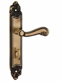 Thirard Ensemble de poignées pour salle de bain/toilette Louis XV à condamnation, carré 7mm, entr'axes 195mm, laiton vieilli -