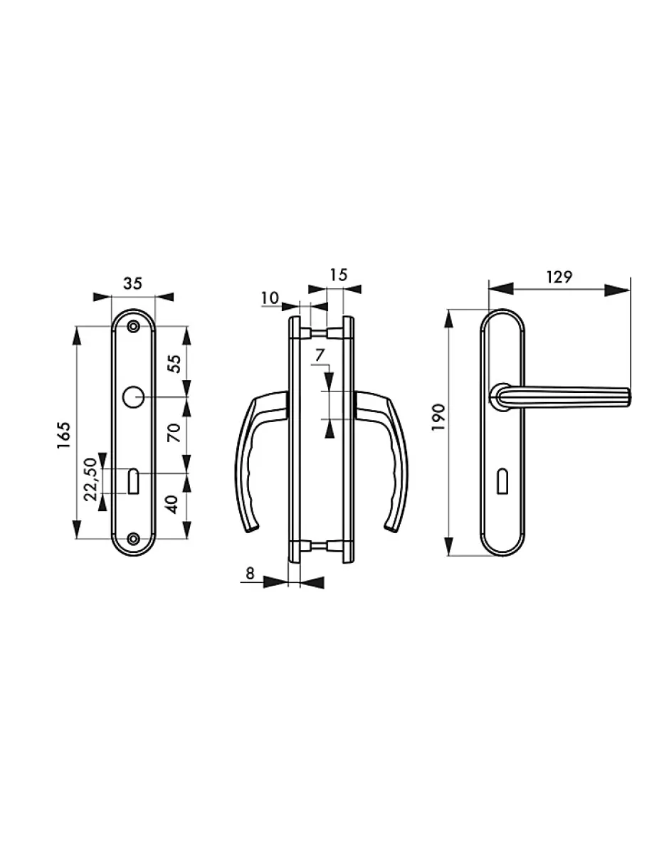Ensemble de poignées pour porte de chambre Sultane trou de clé, carré 7mm, entr'axes 165mm, blanc --Thirard Clearance