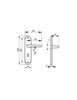 Ensemble de poignées pour porte de chambre Charon trou de clé, carré 7mm, entr'axes 195mm, acier patiné --Thirard Sale