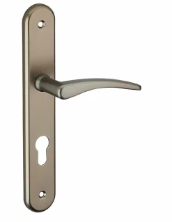 Thirard Ensemble de poignées pour porte d'entrée Vesta trou de cylindre, carré 7mm, entr'axes 195mm, nickelé satiné -