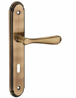 Thirard Ensemble de poignées pour porte de chambre Arthemis trou de clé, carré 7mm, entr'axes 195mm, laiton patiné -