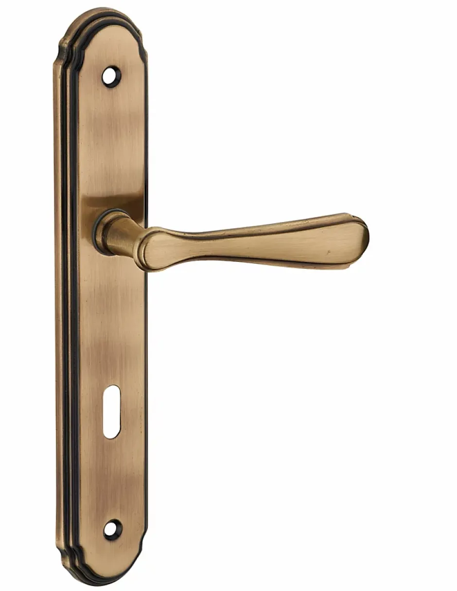 Thirard Ensemble de poignées pour porte de chambre Arthemis trou de clé, carré 7mm, entr'axes 195mm, laiton patiné -