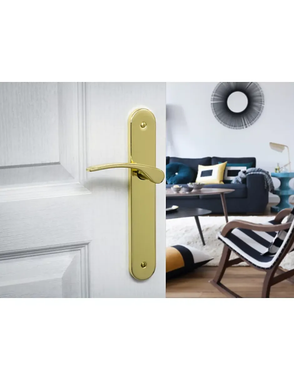 Thirard Ensemble de poignées pour porte intérieure Dionysos sans trou, carré 7mm, entr'axes 195mm, laitonné -