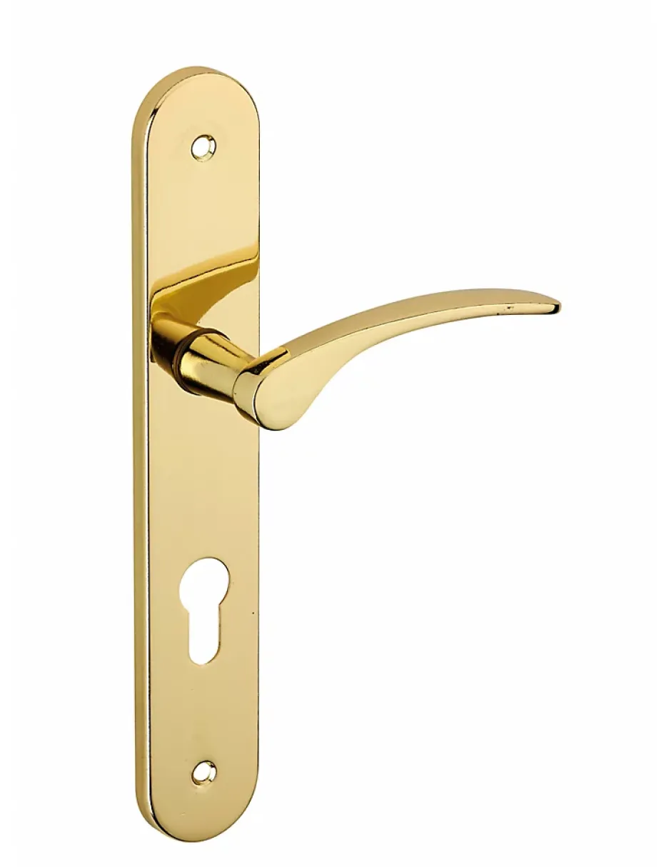 Thirard Ensemble de poignées pour porte d'entrée Dionysos trou de cylindre, carré 7mm, entr'axes 195mm, laitonné -