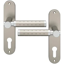 Ensemble poignée sur plaque rondcylindre Brigg effet chrome et nickel satin gris L.132mm x l.40mm entraxe 165mm-GoodHome Outlet