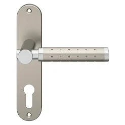 Ensemble poignée sur plaque rondcylindre Brigg effet chrome et nickel satin gris L.132mm x l.40mm entraxe 165mm-GoodHome Outlet