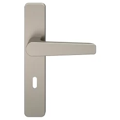 GoodHome Ensemble poignée sur plaque rectangulaire serrure Kerver effet nickel satin gris L.128mm x l.42mm entraxe 165-195mm