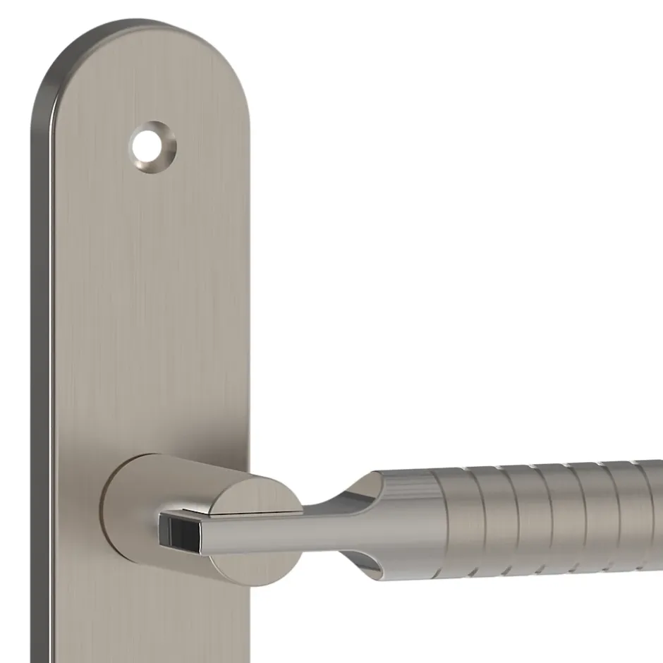 GoodHome Ensemble poignée sur plaque rond à condamnation Esles aluminium L.243 x l.40mm entraxe 195mm