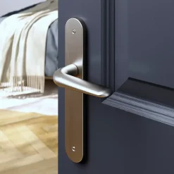 GoodHome Ensemble poignée sur plaque Droit Mehaban effet nickel satin gris L.120mm x l.40mm entraxe 195mm