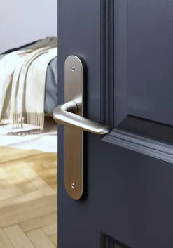 GoodHome Ensemble poignée sur plaque Droit Mehaban effet nickel satin gris L.120mm x l.40mm entraxe 195mm