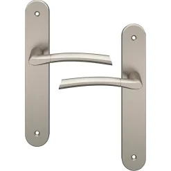 Ensemble poignée sur plaque rond Hirel effet nickel satin gris L.128mm x l.40mm entraxe 195mm-GoodHome Sale