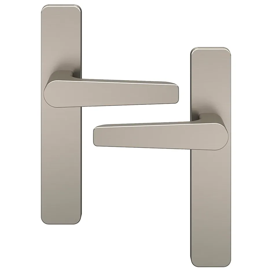 Ensemble poignée sur plaque rectangulaire Kerver effet nickel satin gris L.128mm x l.42mm entraxe 165-195mm-GoodHome Online