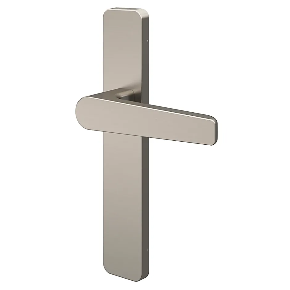 Ensemble poignée sur plaque rectangulaire Kerver effet nickel satin gris L.128mm x l.42mm entraxe 165-195mm-GoodHome Online