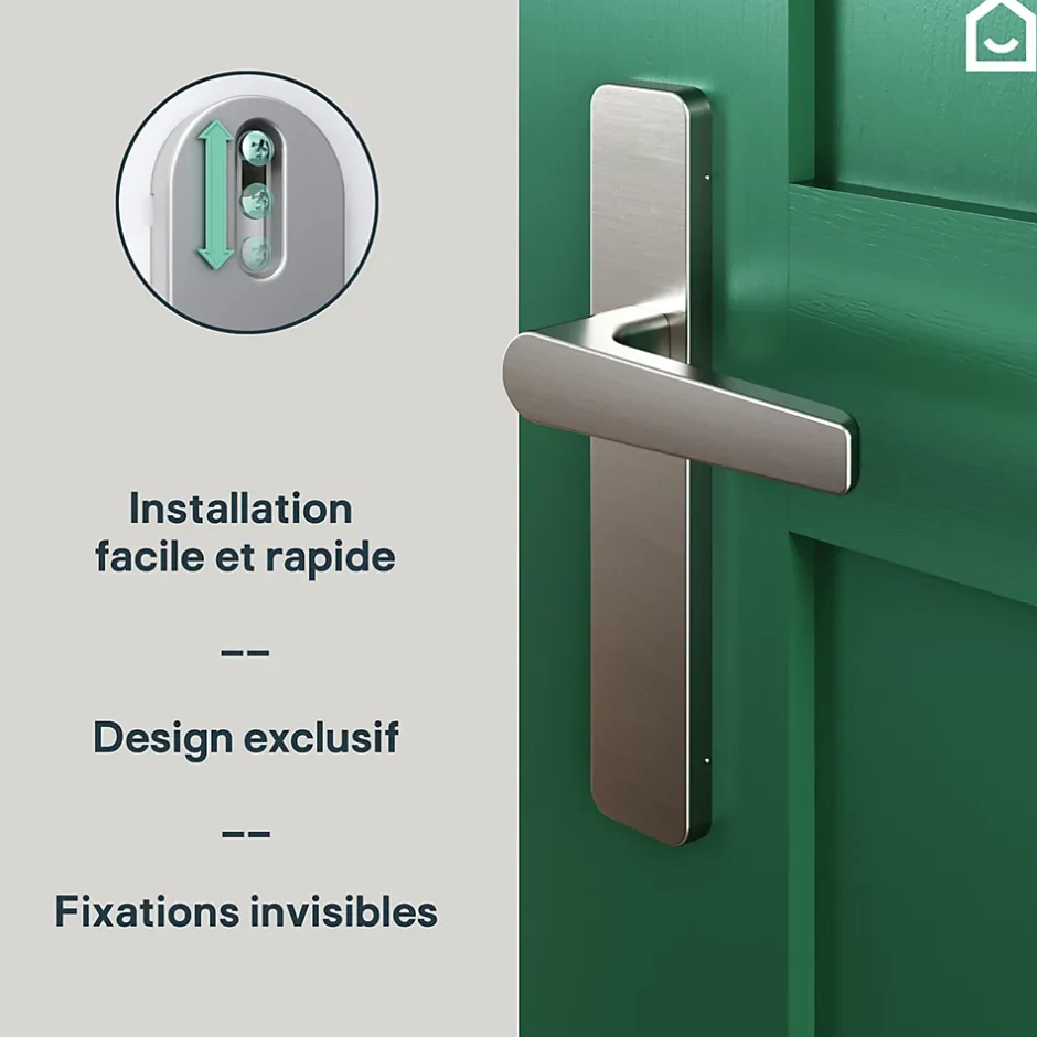 Ensemble poignée sur plaque rectangulaire Kerver effet nickel satin gris L.128mm x l.42mm entraxe 165-195mm-GoodHome Online