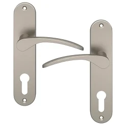 GoodHome Ensemble poignée sur plaque rondcylindre Beare effet nickel satin gris L.110.5mm x l.40mm entraxe 165mm