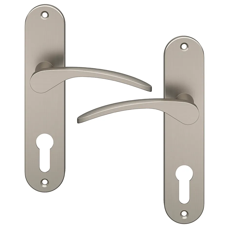 GoodHome Ensemble poignée sur plaque rondcylindre Beare effet nickel satin gris L.110.5mm x l.40mm entraxe 165mm