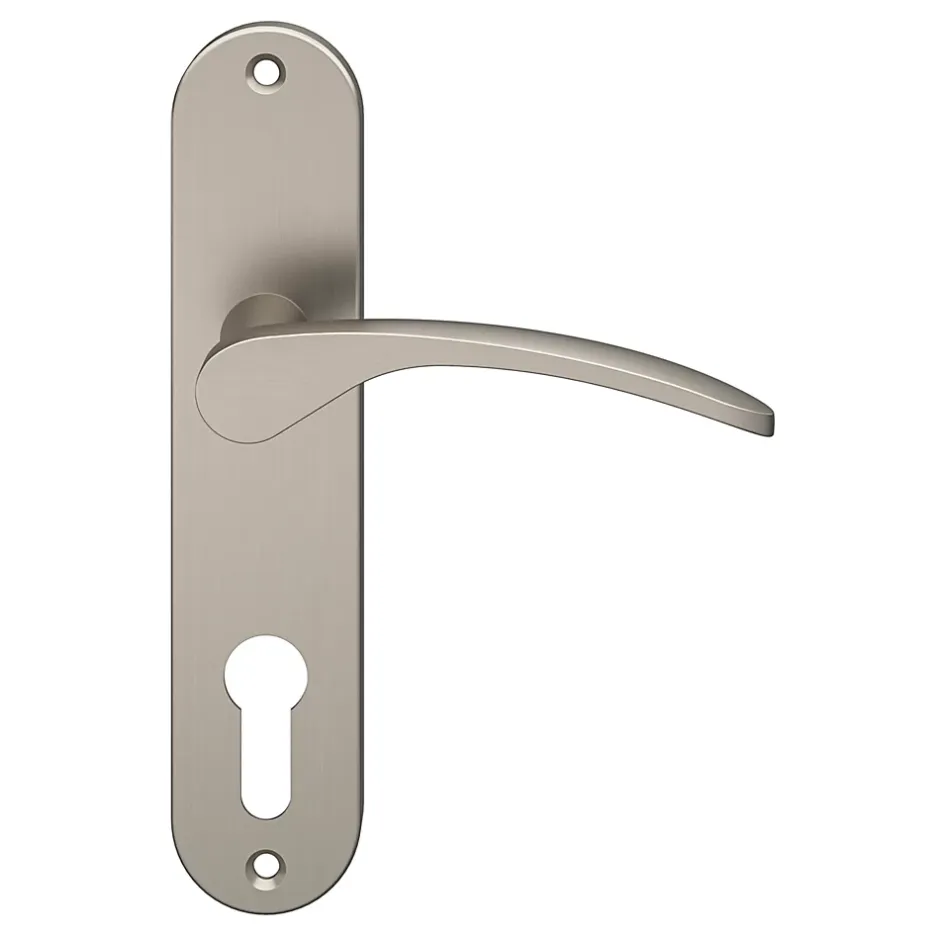GoodHome Ensemble poignée sur plaque rondcylindre Beare effet nickel satin gris L.110.5mm x l.40mm entraxe 165mm
