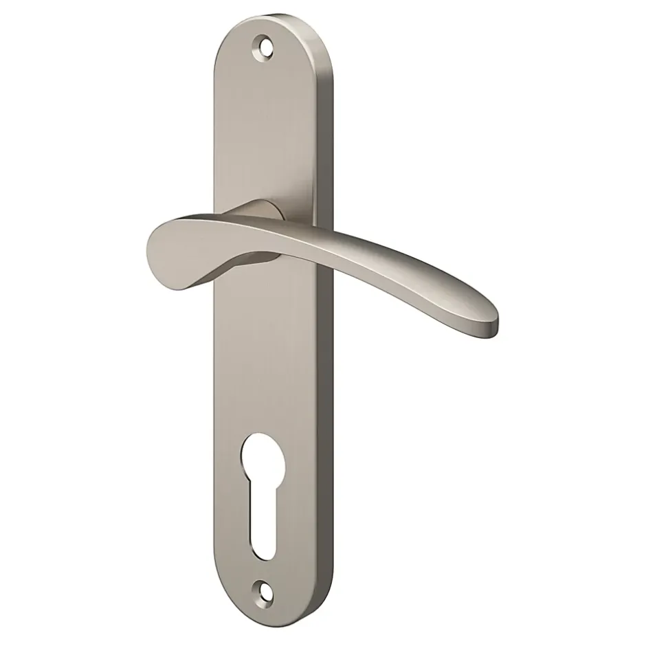 GoodHome Ensemble poignée sur plaque rondcylindre Beare effet nickel satin gris L.110.5mm x l.40mm entraxe 165mm