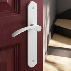 GoodHome Ensemble poignée sur plaque rond Beare mat blanc L.110.5mm x l.40mm entraxe 195mm