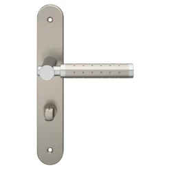 GoodHome Ensemble poignée sur plaque rond à condamnation Brigg effet chrome et nickel satin gris L.132mm x l.40mm entraxe 195mm