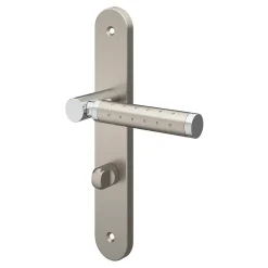 GoodHome Ensemble poignée sur plaque rond à condamnation Brigg effet chrome et nickel satin gris L.132mm x l.40mm entraxe 195mm