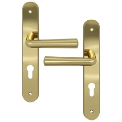 Ensemble poignée sur plaque rondcylindre Tudy effet laiton brillant doré L.119mm x l.41mm entraxe 195mm-GoodHome Discount