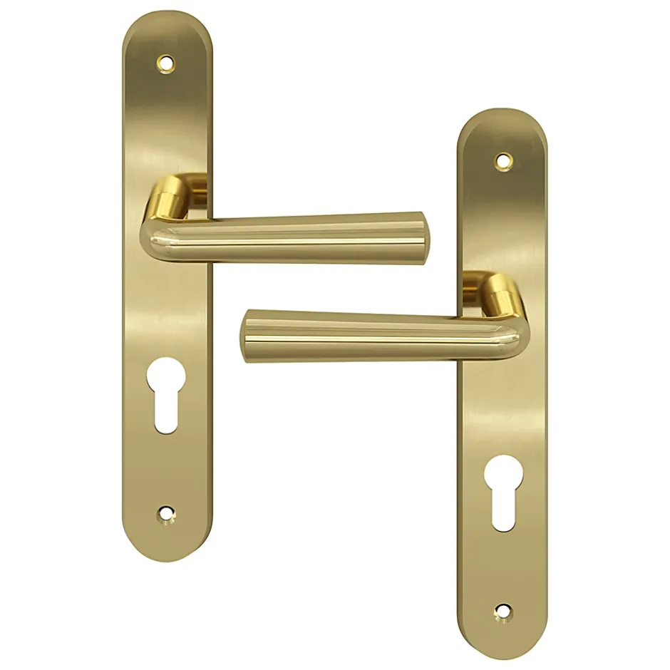 Ensemble poignée sur plaque rondcylindre Tudy effet laiton brillant doré L.119mm x l.41mm entraxe 195mm-GoodHome Discount