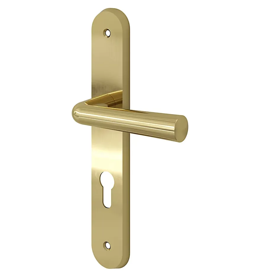 Ensemble poignée sur plaque rondcylindre Tudy effet laiton brillant doré L.119mm x l.41mm entraxe 195mm-GoodHome Discount