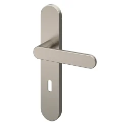 GoodHome Ensemble poignée sur plaque rond serrure Minzh effet nickel satin gris L.120mm x l.42mm entraxe 165-195mm