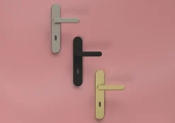 GoodHome Ensemble poignée sur plaque rond serrure Minzh effet nickel satin gris L.120mm x l.42mm entraxe 165-195mm