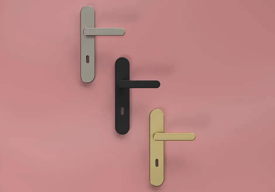 GoodHome Ensemble poignée sur plaque rond serrure Minzh effet nickel satin gris L.120mm x l.42mm entraxe 165-195mm