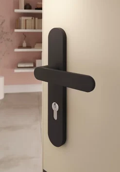 Ensemble poignée sur plaque rond Minzh effet nickel noir L.120mm x l.40mm entraxe 195mm-GoodHome Clearance