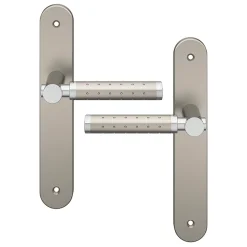 GoodHome Ensemble poignée sur plaque rond Brigg effet chrome et nickel satin gris L.132mm x l.40mm entraxe 195mm