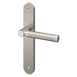 GoodHome Ensemble poignée sur plaque rond Brigg effet chrome et nickel satin gris L.132mm x l.40mm entraxe 195mm