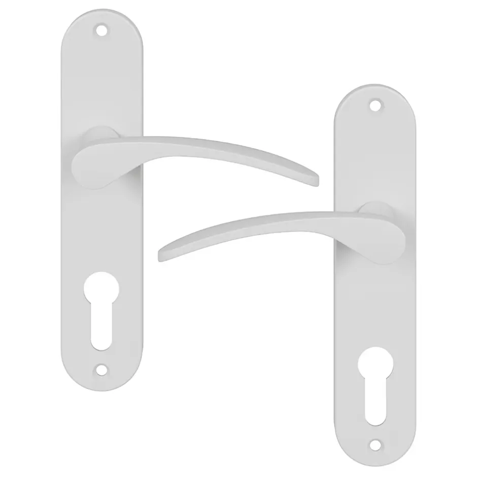 GoodHome Ensemble poignée sur plaque rondcylindre Beare mat blanc L.110.5mm x l.40mm entraxe 165mm