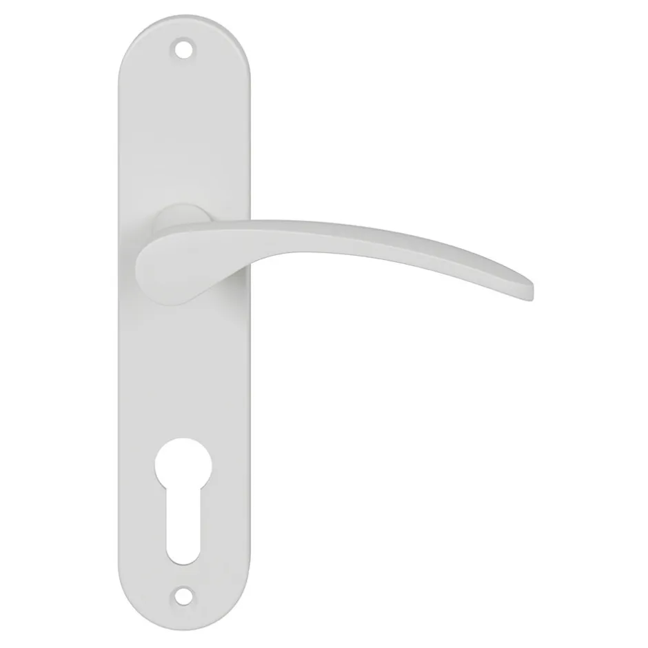 GoodHome Ensemble poignée sur plaque rondcylindre Beare mat blanc L.110.5mm x l.40mm entraxe 165mm