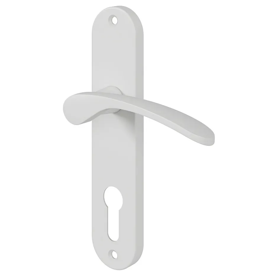 GoodHome Ensemble poignée sur plaque rondcylindre Beare mat blanc L.110.5mm x l.40mm entraxe 165mm