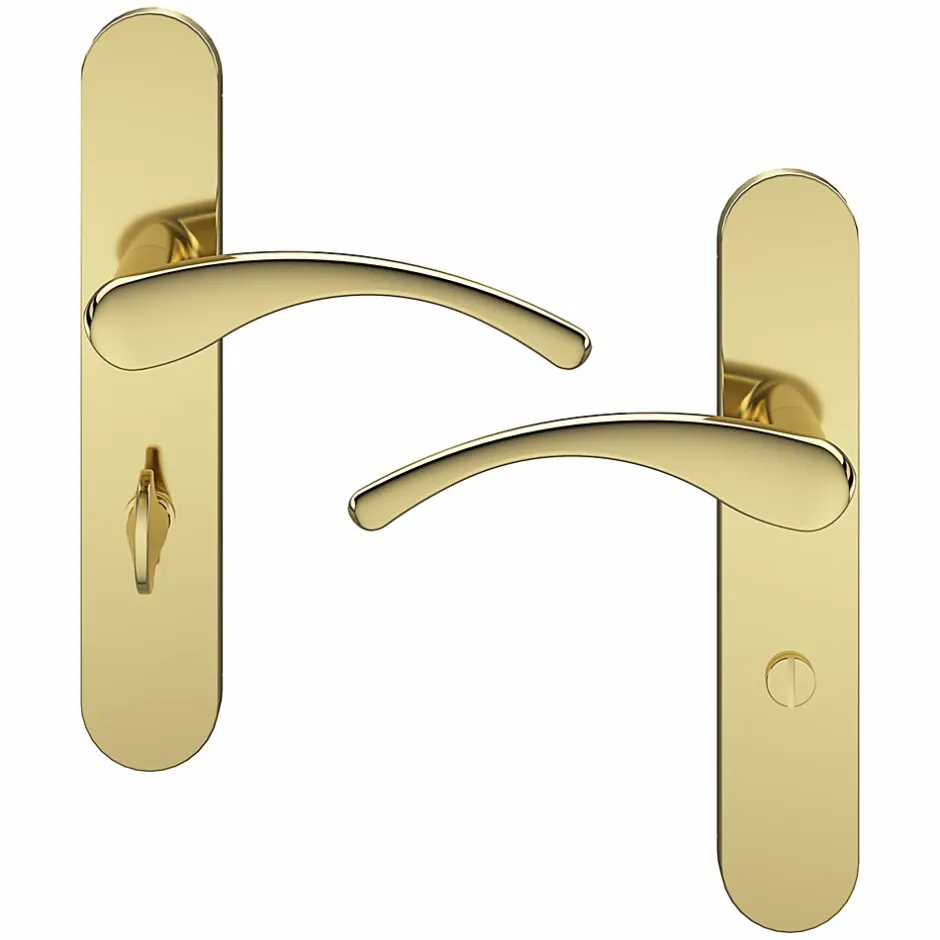 GoodHome Ensemble poignée sur plaque rond à condamnation Ruis effet laiton doré L.138.5mm x l.42mm entraxe 165-195mm