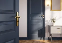 GoodHome Ensemble poignée sur plaque rond à condamnation Ruis effet laiton doré L.138.5mm x l.42mm entraxe 165-195mm