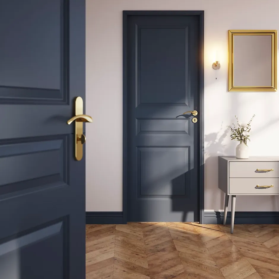 GoodHome Ensemble poignée sur plaque rond à condamnation Ruis effet laiton doré L.138.5mm x l.42mm entraxe 165-195mm