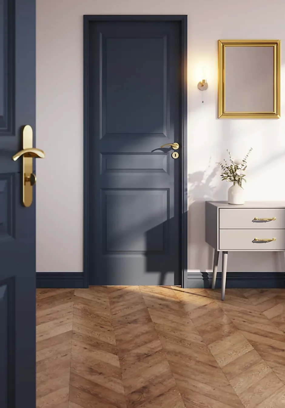 GoodHome Ensemble poignée sur plaque rond à condamnation Ruis effet laiton doré L.138.5mm x l.42mm entraxe 165-195mm