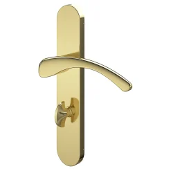 GoodHome Ensemble poignée sur plaque rond à condamnation Ruis effet laiton doré L.138.5mm x l.42mm entraxe 165-195mm