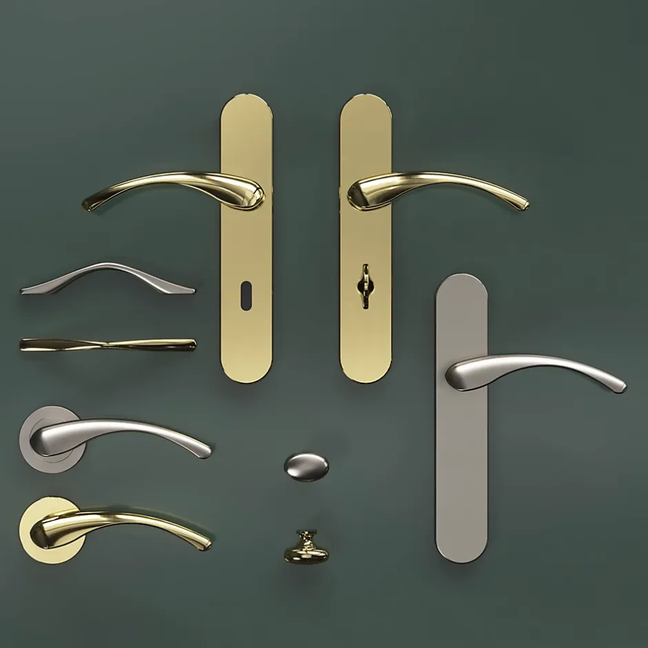 GoodHome Ensemble poignée sur plaque rond à condamnation Ruis effet laiton doré L.138.5mm x l.42mm entraxe 165-195mm