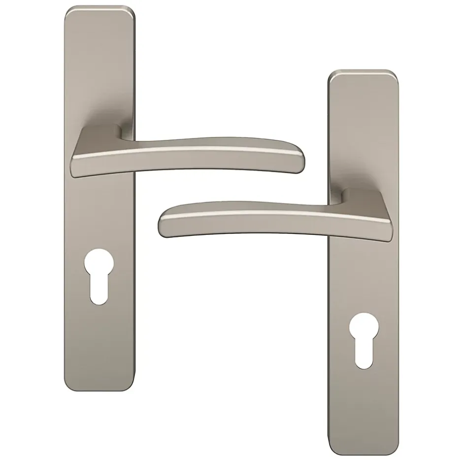 GoodHome Ensemble poignée sur plaque rectangulairecylindre Irvil effet nickel satin gris L.126.5mm x l.42mm entraxe 165-195mm