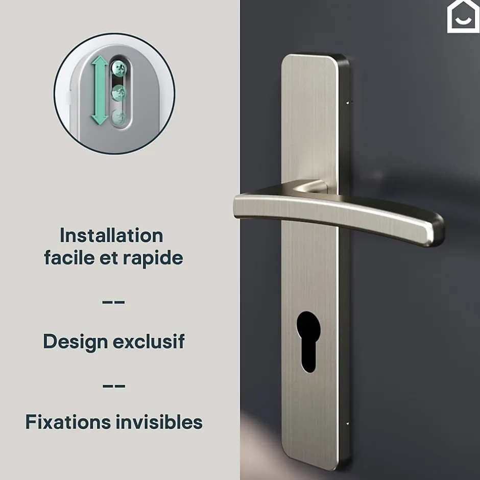 GoodHome Ensemble poignée sur plaque rectangulairecylindre Irvil effet nickel satin gris L.126.5mm x l.42mm entraxe 165-195mm