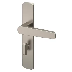 Ensemble poignée sur plaque rectangulaire à condamnation Kerver effet nickel satin gris L.128mm x l.42mm entraxe 165-195mm-GoodHome Clearance