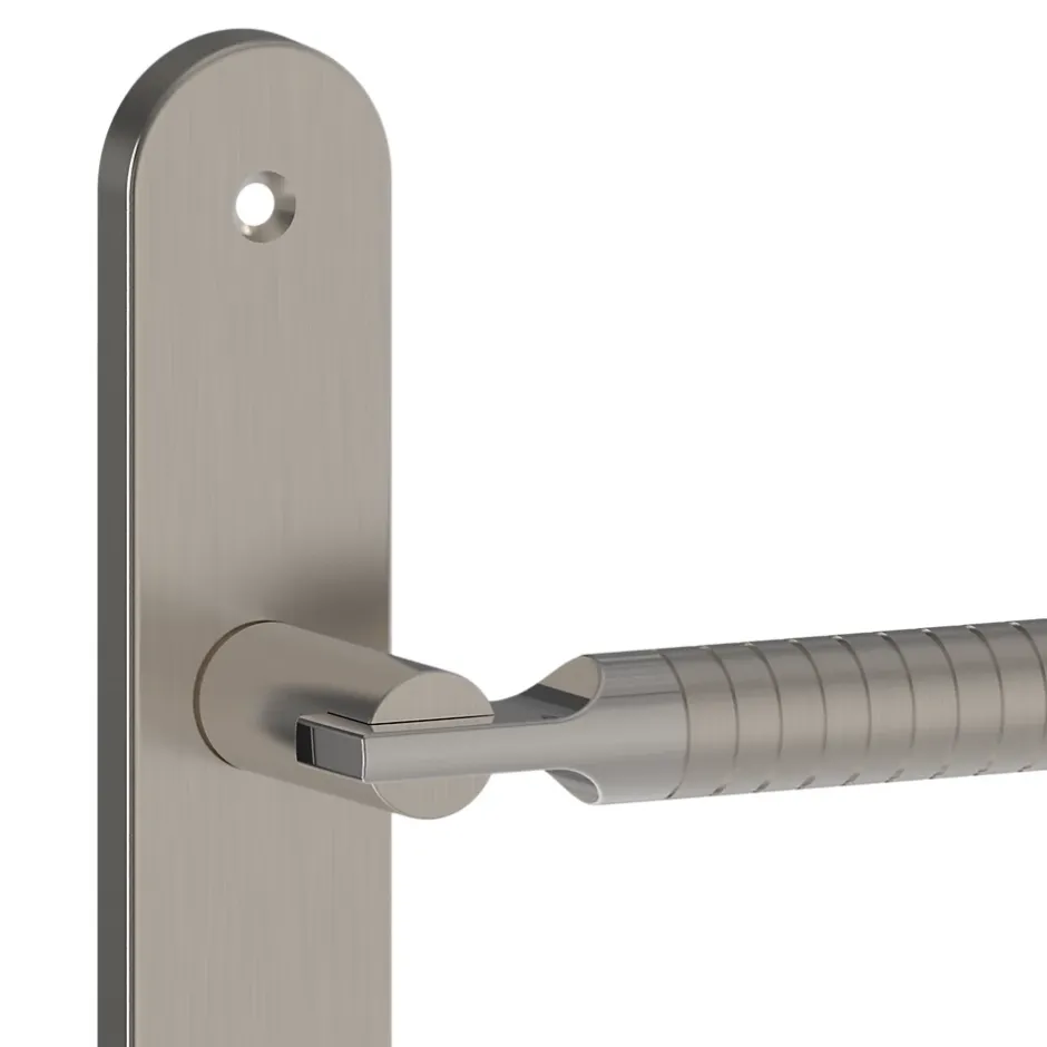 GoodHome Ensemble poignée sur plaque rond Esles aluminium L.243 x l.40mm entraxe 195mm